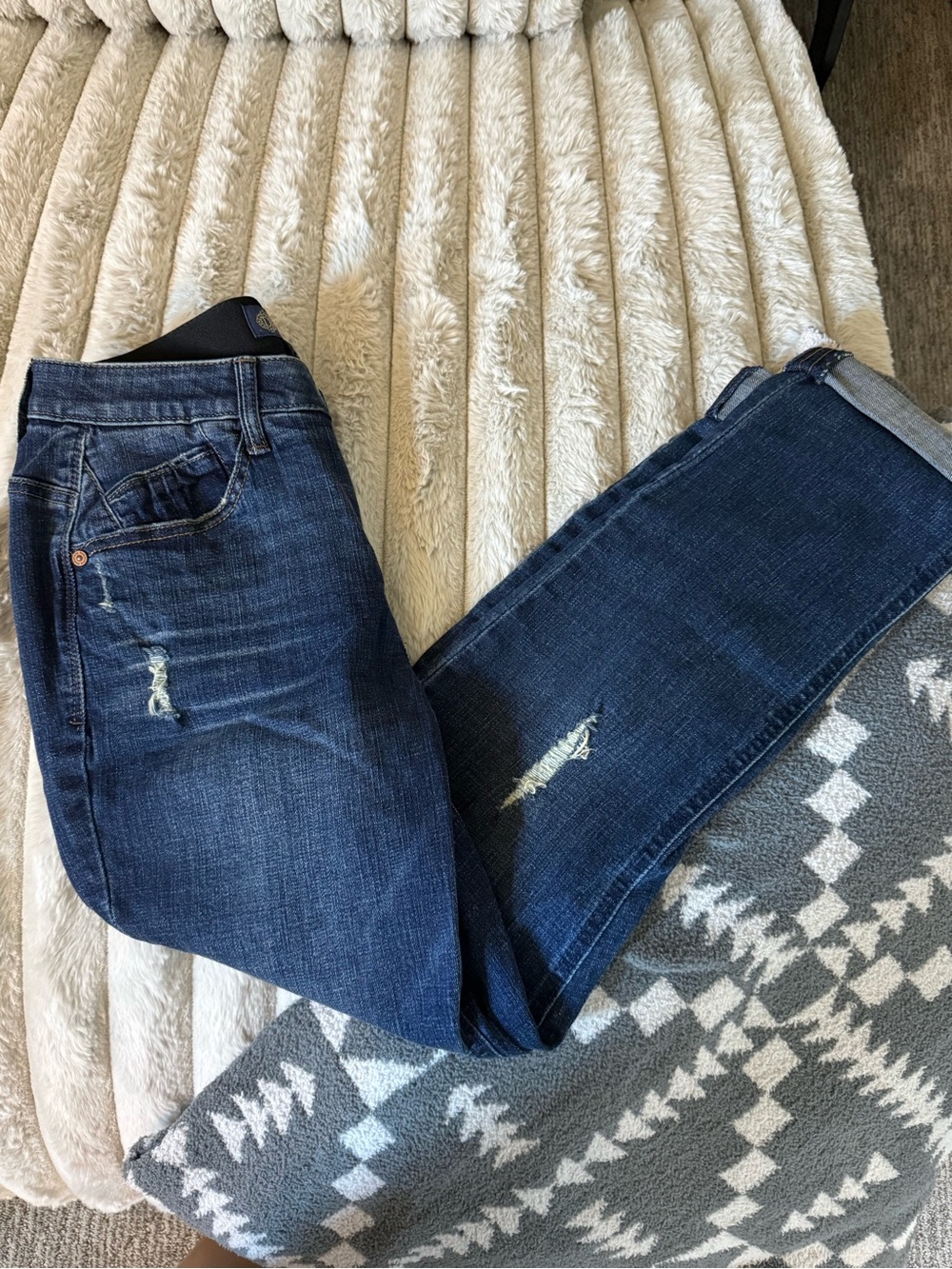 Democracy Dark Blue Distressed Ankle Crop Jeans